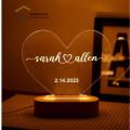 Customize Couples name on led night light lamp with wooden base. 