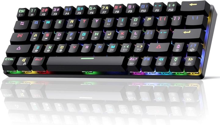 DIERYA DK63 60% Wireless Mechanical Keyboard, RGB Backlit Bluetooth Gaming Keyboard Wired Dedicated Arrow Keys, Compact 63 Keys Mini Keyboard, Full Keys Programmable - Blue Switch