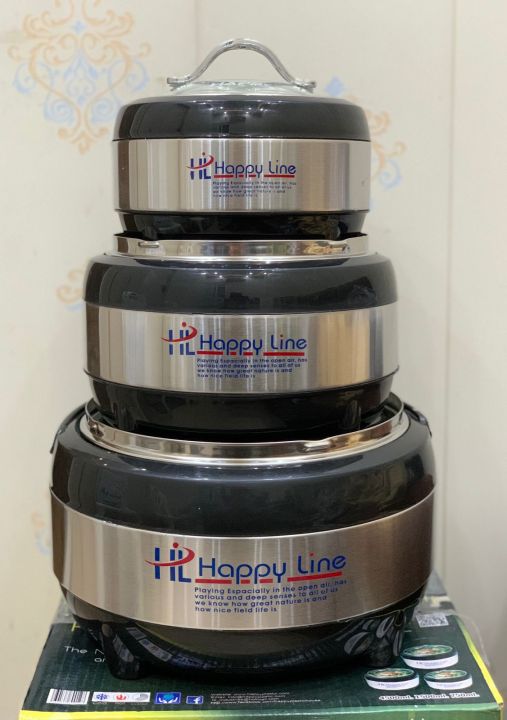 Food Warmer | Insulated | Happy Line | Stainless Steel Hotpot Set | Hot and Cool Hotpot Set | Inner and outer both stainless steel with glass top lids