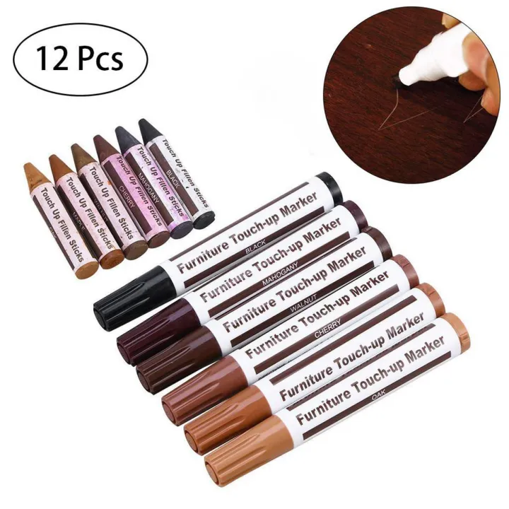 Panda Online 12PCS Wood Furniture Repair Pen Marker Pen Wax Scratch Filler Remover Repair Fix + Free Pencil Sharpener