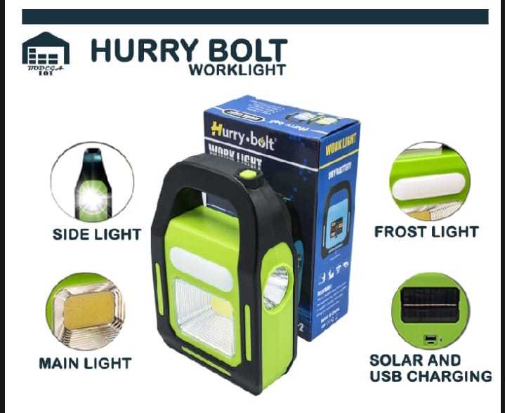 Hurry Bolt Work Lamp Solar Flashlight Rechargeable Emerge Light Spotlight Built-in Battery for Camping Household Workshop Multifunctional | Flash Light | Torch | Solar Light | Charging Light