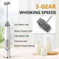 Rechargeable Milk Frother Handheld, White, Electric Whisk Coffee Frother Mixer with 2 Replaceable Stainless whisks, 3 Speeds, Electric Foam Maker for Coffee Matcha Latte Cappuccino Hot Chocolate. 