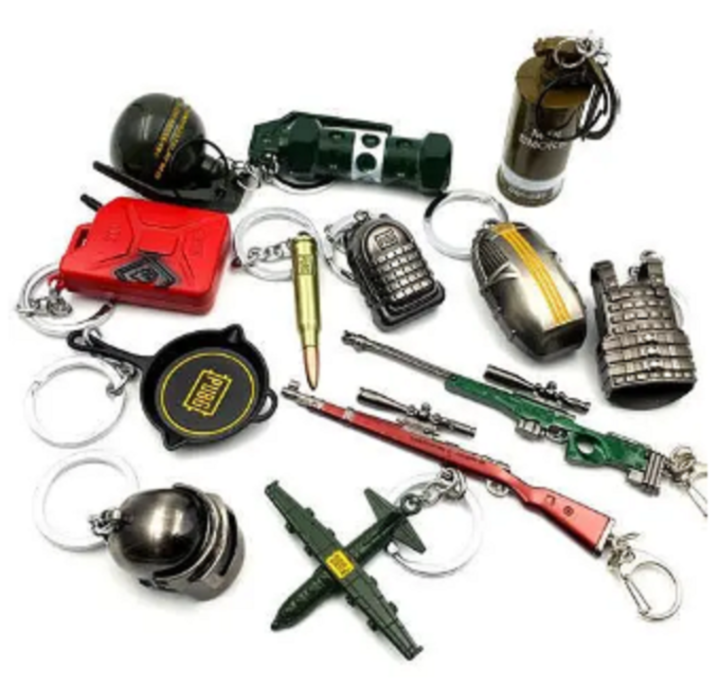 Pubg Keychains | Anyone of Grenade, Bomb, Parachute, Vests, Pans | Keychains for boys | Keychains for kids | Keychains for car and Bike