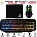 RGB Gaming Keyboard & Mouse Combo - 7 Colour Wired RGB Mouse and Keyboard Set - USB Wired Pack For PC & Laptop - White & Black. 