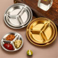 Stainless Steel Stainless Steel Circular Partition Plate  Multigrid Multi Color Korean Barbecue Dipping Plate Thickened Golden Sauce Plate for Barbecue Parties Buffets Restaurants Home Cooking Snack. 
