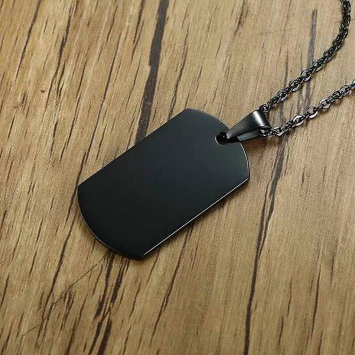 Plain Black Stainless Steel Dog Tag Chain Pendant Necklace for Men