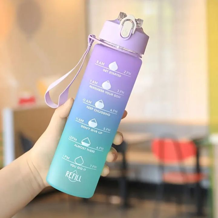 1pc 900ml Small capacity pink gradient PC water bottle, with sticker ...