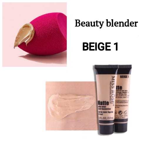 Deal of 2 - High Quality Original Liquid Makeup Foundation Beige 1 - 37ml & Beauty Blender Makeup Sponge .