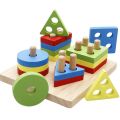 Lewo Wooden Puzzle Toddler Toys Shapes Sorter Preschool Geometric Blocks Stacking Games for Kids Geometric Shape Sorter Wooden Puzzles Teaching Geometric Shape Cognitive Matching Toys colorful. 