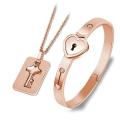 Order Studio Presenting Stainless Steel Couple Jewelry Sets Women Love Heart Lock Bracelets Bangles Men Key Pendant Love Necklace Valentine's Day Gifts. 