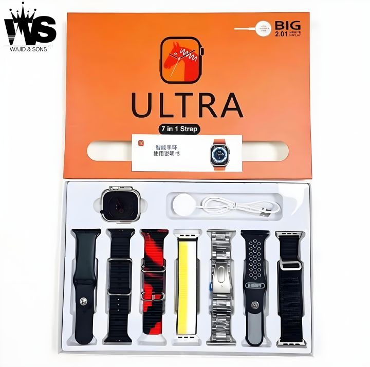 7 In 1 Ultra Smart Watch 2.1 Inch Full HD Screen Series 8 Wireless Charging 7 Straps Waterproof