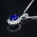 Double Fair Wedding Pendant Necklace For Women Delicate Oval Blue Stone Zircon Silver Color Fashion Jewelry KBN206. 