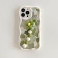 Sroof For iPhone 15 14 Plus 13 12 11 Pro XS Max X XR Korean trendy Cream Edge Fresh Green Oil Painting Love Smiling Face Painting Premium Flowers Soft Phone Case Back Cover. 