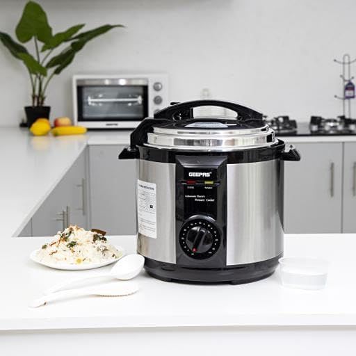 Original Geepas Electric Pressure. Cooker GPC-307-6L Silver Black (2 Year Warranty) GPC-307