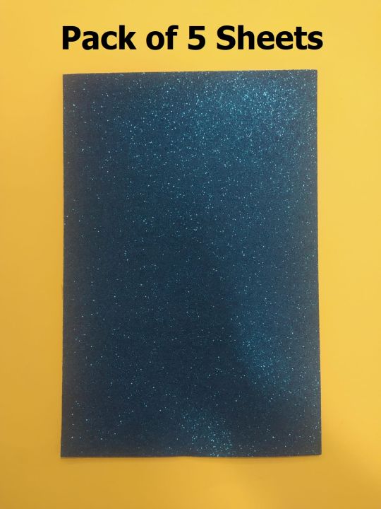 Pack of 5 Piece Dark Blue Colour Glitter Fomic Sticker Sheet Best Quality A4 Size (8.3 x 11.7 inches) Arts & Crafts