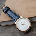 Fossil The Minimalist Slim Three-Hand Navy Leather Watch for Men- FS5371. 