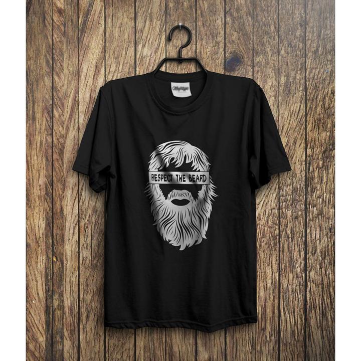 Black Color Respect The Beard Printed T-Shirt