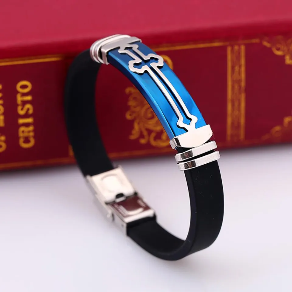 Fashion Metallic Cross Pattern Silicone Band Men Wrist Decor