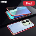 Biruiqu For Redmi Note 13 4G  Magnetic Absorption Case Metal Frame Shockproof Double Sided Tempered Glass Magnetic Case Cover. 