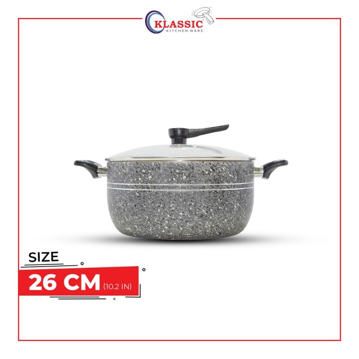 KLASSIC Casserole / Cooking Pot 26Cm with Glass Lid Marble Coating