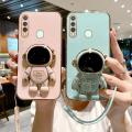 Maitus for Vivo Y19 Back Cover with Lanyard + Astronaut Folding Stand Bracket Fashion 6D Plating Square Frame Cases Soft Silicone Mobile Phone Case for Boys Girls. 