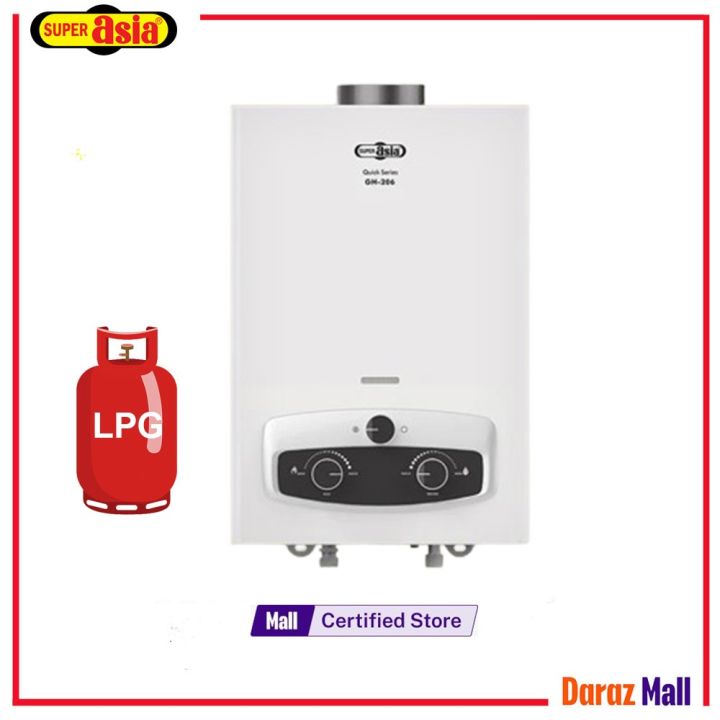 Super Asia LPG Instant Gas Water Heater GH-206 DI Automatic Ignition System 6 Liter Especially Made For LPG Gas Geyser Brand Warranty