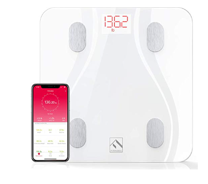 FITINDEX Smart Body Fat Scale with Upgraded App, High Precision Bathroom Scales Digital Weight and Body Fat Body Composition Monitor, 396lb/180kg, White