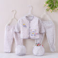 Imported New Born Baby Clothes Set - 5Pcs Winter Suit for Boys Children | Infant Toddler Fleece Outfits Dresses | 0-6 Months 5PCS Set Spring Fall Newborn Outfits | Cute Cartoon Baby Boy Outfit Set - Kids Cartoon Bear Tops+Hat+Pants +Bib Outfits Set. 