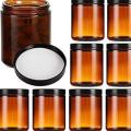 Amber glass jar of 15 Pack 8 ounce Round Glass Jars with Black Plastic Lids and White Inner Liners, Empty Jar, Food Storage Containers for Candles wax, Spice, Round Cosmetic Containers for Lotion. 