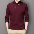 Autumn and Winter Stand Collar Men's Long SleeveTT-shirt Fashion Double-Sided Velvet Half Turtleneck Zipper Sweater Thermal Bottoming Shirt. 