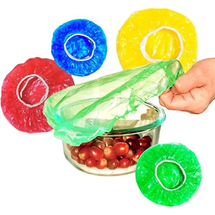 Pack of 5 Plastic Wrap Elastic Lids Reusable Clear BPA Free Elastic Food Covers for Bowls Plates Food Leftovers Family Picnic Disposable Bowl Covers, Colourful Plastic Food Storage Dishes Wrap Bowl Covers Elastic Alternative to Foil