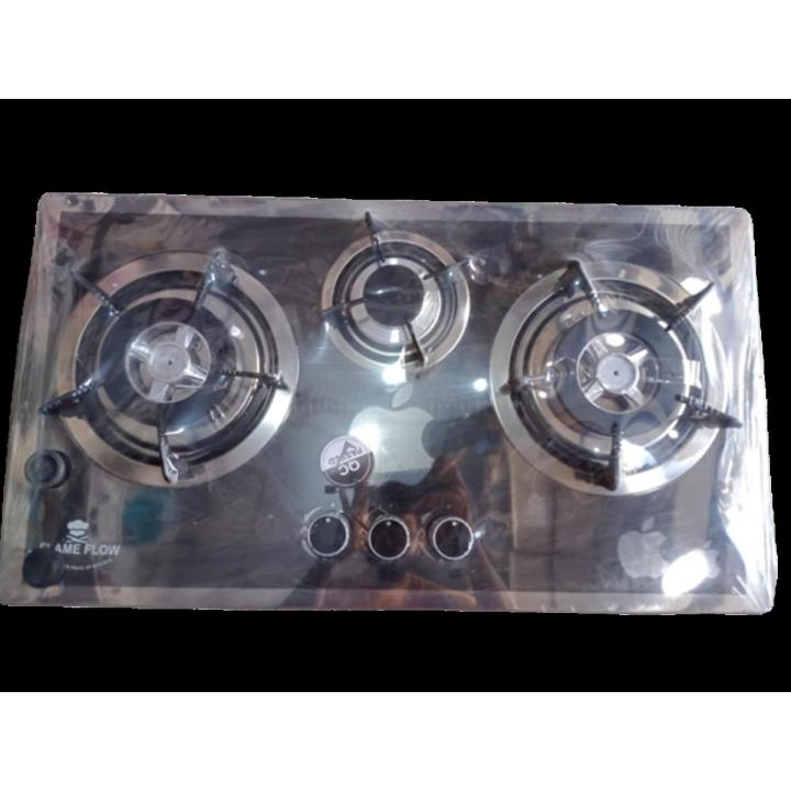 Flame Flow Automatic Hob 3 Burner Manual Heavy Grill Pure Steel Cooker gas stove