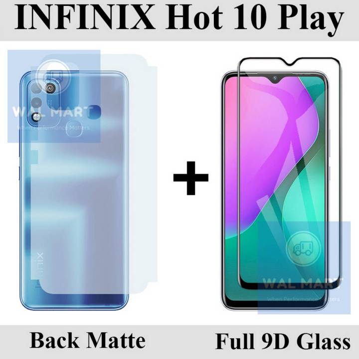 Infinix Hot 10 Play Full Black 9D|5D|6D|10D|11D|21D Tempered Glass Screen Protector Full Glue Edge To Edge + Back Matte Protector Soft Skin Sheet Soft Film Protection For Infinix Hot 10 Play