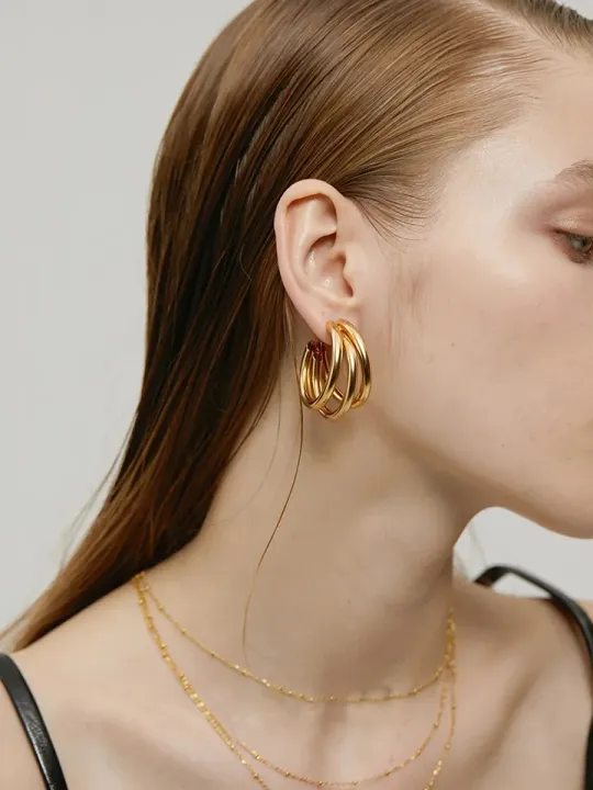Earings%20for%20girls%20stylish%20-Thick%20Tri%20%20hoop%20Tube%20Gold%20Color%20Hoops%20Earrings%20elegant%20%20for%20party%20wear%20-%20Image%204