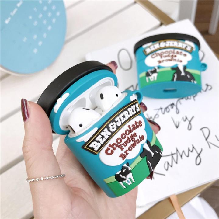 3D Brand Ben Jerry Chocolate Ice Cream Case For Airpods 1 2 Pro Soft Silicone Wireless Bluetooth Earphone Protection Cover Funda