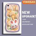 YIWESAN For VIVO Y1s Y91C Case 3D Flowers Rabbit Pattern Cream Wave Border Soft Clear Shockproof Phone Cases Creative Camera Transparent Casing Simple Gentle Protective Cover. 