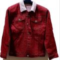 Red Denim Jacket with Fur For Women and Men. 