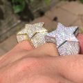 luxury Iced Out Hip Hop Five-pointed Star Rings 18K Gold Plated Women Men Finger Ring Wholesale Rapper rhinestone ring Jewelry. 