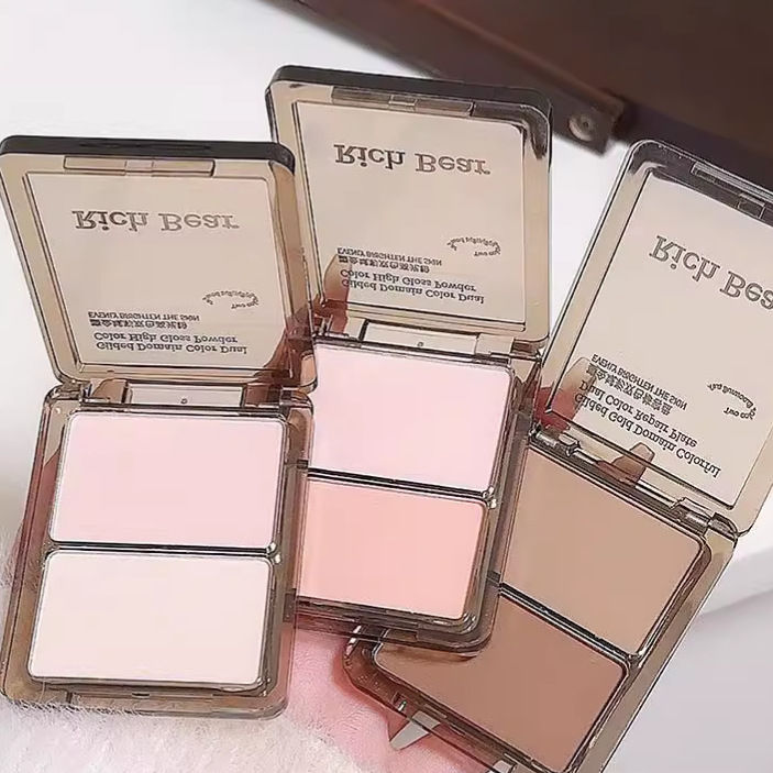 Rich Bear Gilt Mile Colour Two-Tone Highlighter Pink Blush Palette Natural Three-Dimensional Modification Brightens Nose Shadow Contouring Women