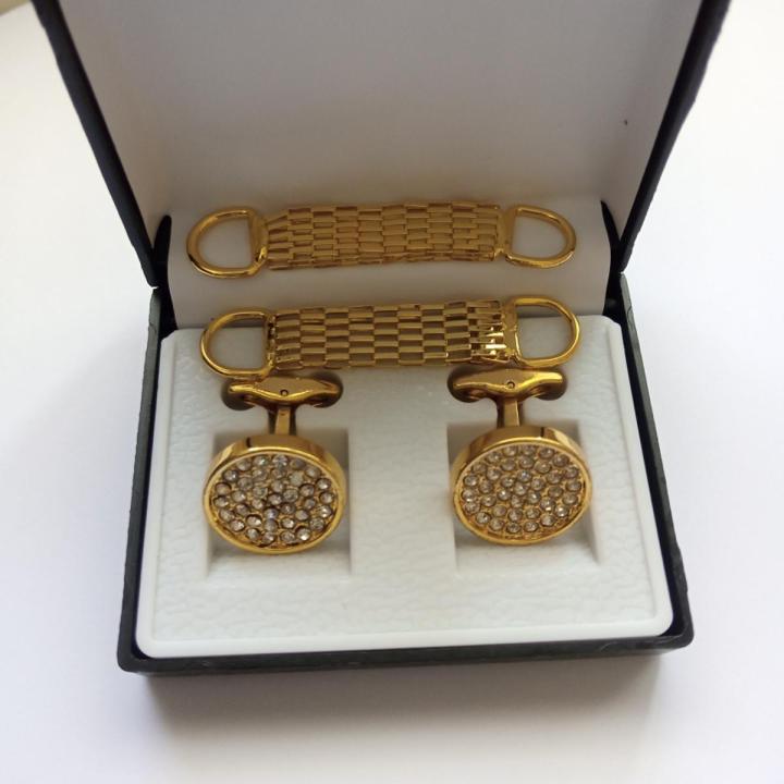 Golden Color Elegant looking Cufflinks Studs for Men with Chain