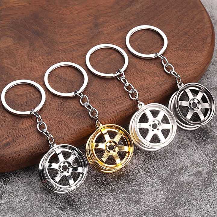 Car Wheel Rims Hub Car Metal Alloy Car Keychain Auto Key Ring Chain keyring Ornament keychain for keys . keychain for boys - keychain for kids - keychain for girls - keychain for bag - stationary - keychain for car