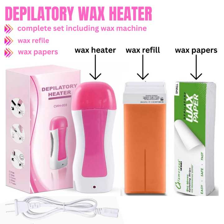 Wax Bear Roll On Wax Kit,Milk Roller Waxing Kit for Sensitive Skin, Depilatory Soft Wax Heater with 1 Cartridge Refill,10 Wipes and 100 pcs Wax Strips