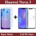 Huawei Nova 3 9D Glass Protector Tempered Glass Edge To Edge + Back Matte Protector Fiber Carbon Soft Skin Sheet For Huawei Nova 3. 