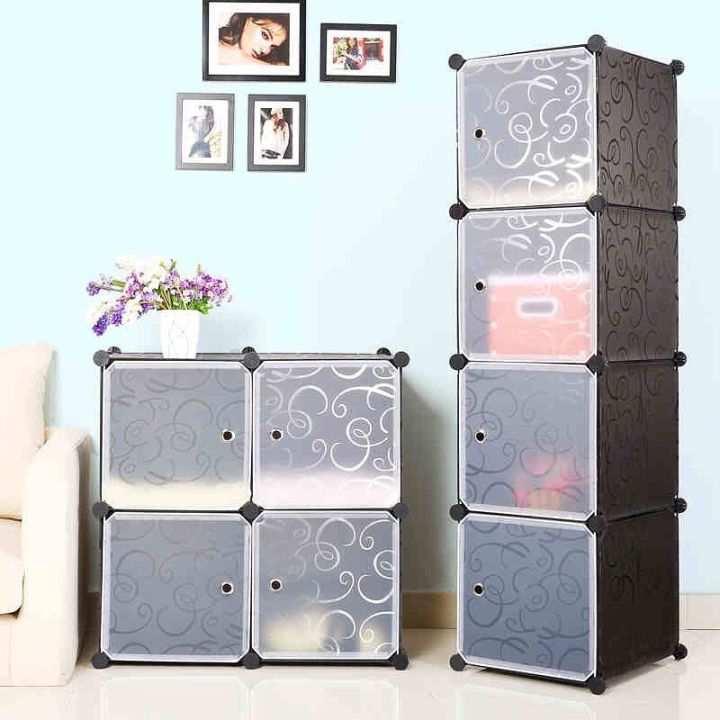 Cube Storage Organizer, 4-Cube Closet Storage Shelves, DIY Plastic Closet Cabinet, Modular Bookcase, Storage