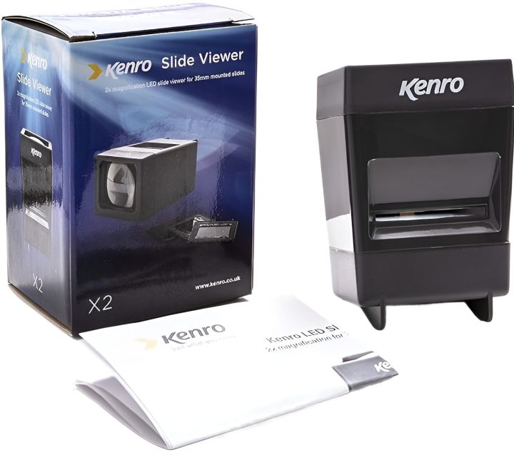 Kenro Desktop Slide Viewer to View 35mm Film and Mounted Slides with LED Blub and 2x Magnifying Lens - KNSVX2