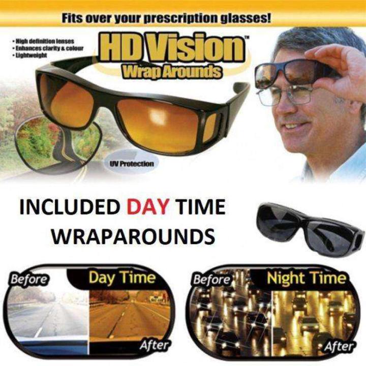 HD Vision Wraparounds - 1 Sunglass & 1 Night Vision Glasses