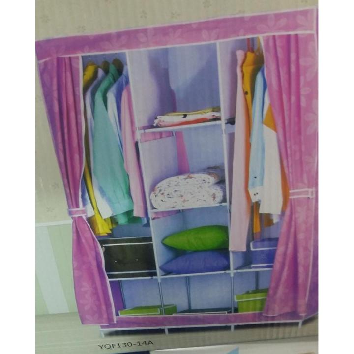 New Style Fancy Folding Canvas Wardrobe - Pink