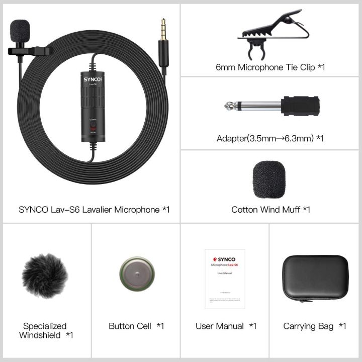 Lavalier%20Lapel%20Microphone,%20SYNCO%20Lav-S6%20Omnidirectional%20Clip-on%20Condenser%20Lav%20Mic%206M%20Cable%20for%20%C3%AEPh%C3%B4ne%20%C3%80ndr%C3%B4%C3%AEd%20Sm%C3%A0rtphone%20DSLR%20Camera%20Laptop%20Audio%20Recorder,%203.5mm%20TRS/TRRS%20Port%20-%20Image%209