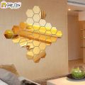 Gift City Presents Golden Acrylic Hexagon Mirror Wall Sticker Sets, 3D Wall Stickers, DIY Geometric Removable Acrylic Mirror Wall Decal, Personalized Art Hexagonal Mirror for Home Living Room Bedroom Decoration. 
