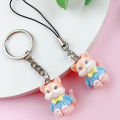 Cartoon 3D Flocking Fox Pendant Cute Animal Phone Lanyard Keychain Bag Charms MJ. 